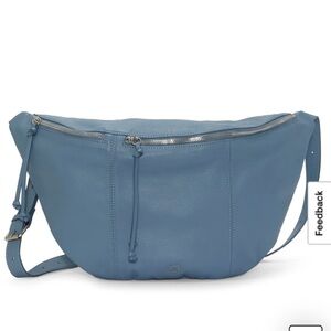 Lucky Brand Feyy sling bag zip close adjustable strap purse light blue leather
